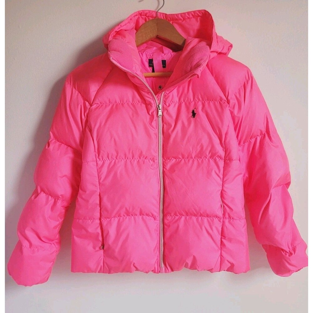 Polo Ralph Lauren Girl's Hooded Down Puffer Jacket Bright Pink Size L 12